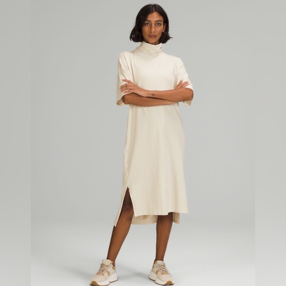 lululemon athletica Dresses & Skirts - Lululemon LA Funnel Neck White Opal Pima Cotton T-Shirt Dress Size 6